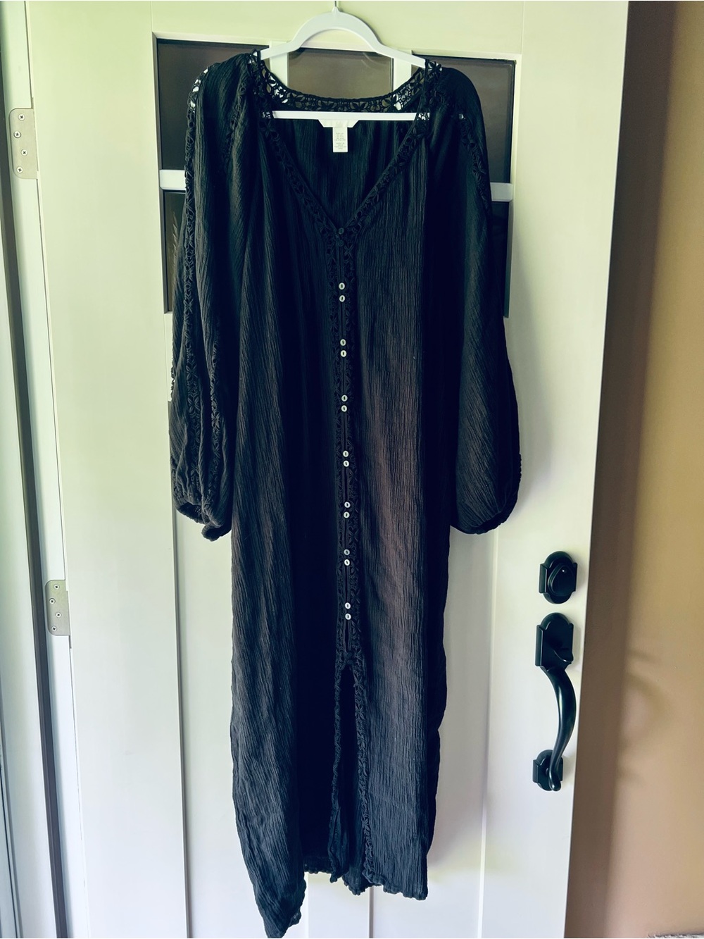 Black Button-Front Women's Dress with Lace Trim XXL